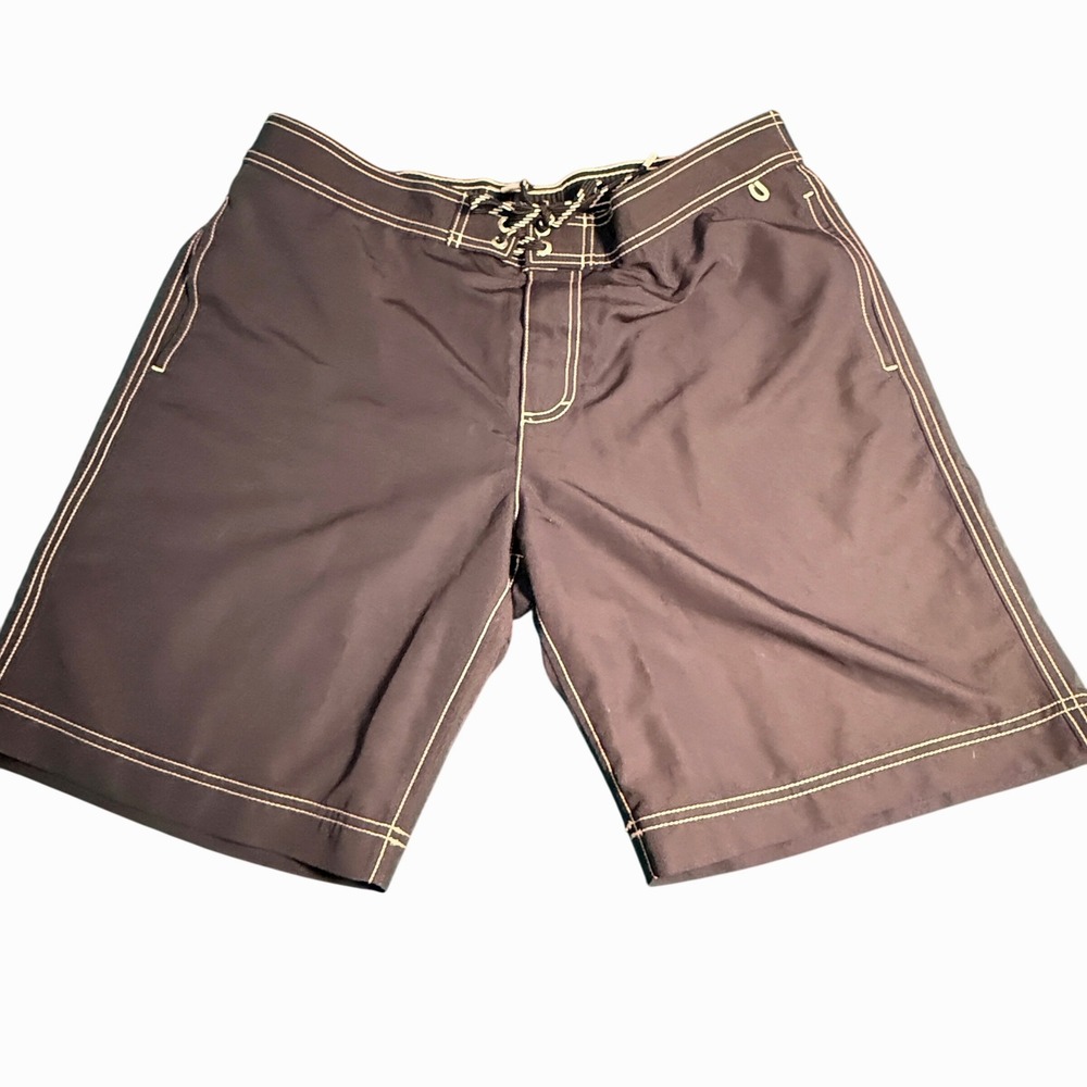 Lands End Mens Swim Trunks Navy Blue Size Large Elastic Waist Pockets